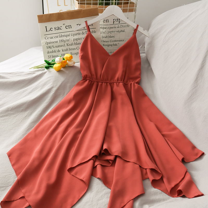 Cute V Neck Irregular Short Dress A Line Fashion Dress HZ1023