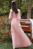 Pink tulle long prom dress A line evening dress HZ1023