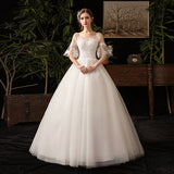 White tulle lace long prom dress A line evening gown HZ1023