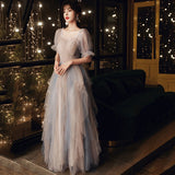 Cute tulle long prom dress A line evening dress HZ1023