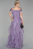 Purple elegant fashion A-line long layered ruffled tulle ball gown evening dress party dress HZ1023