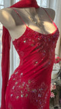 Red Romantic Gorgeous Fashion Elegant Exquisite Beaded Long Chiffon Ball Gown Evening Dress Birthday/Wedding Guest/Vacation Party Dress Prom Dress Valentine's Day Date Dress HZ1023