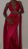 Red sexy elegant mermaid V neck long satin prom dress evening gown party dress HZ1023