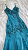 Blue shiny fashion exquisite beaded spaghetti strap long chiffon ball gown evening dress party dress HZ1023