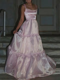 Pink Fashion Elegant Shiny A-line Spaghetti Strap Long satin Lace Ball Gown,Evening Dress,Party Dress HZ1023
