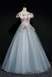 Gray tulle lace long ball gown dress formal dress HZ1023