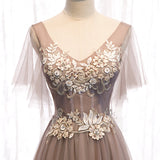 A line v neck lace long prom dress HZ1023
