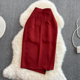 Versatile high waist slim wrap hip skirt medium length split one-step skirt HZ1023