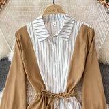 Simple A Line Striped Shirt Dress HZ1023