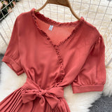 Cute V Neck Chiffon Short Dress Fashion Dress HZ1023