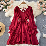 Simple V Neck Long Sleeve Dress Fashion Dress HZ1023