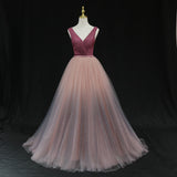Shiny v neck tulle long prom gown formal dress HZ1023
