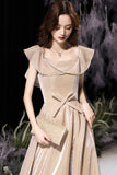 Shiny satin long A line prom dress party dress HZ1023