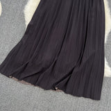 Versatile A-line pleated skirt, elastic waist, medium length, over Knee Skirt HZ1023