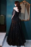 Black tulle long A line prom dress evening dress HZ1023