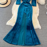 Stylish V Neck Velvet Long Dress Fahsion Dress HZ1023