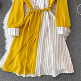Simple A Line Striped Shirt Dress HZ1023