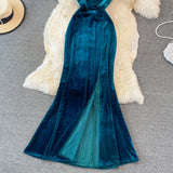 Sexy V Neck Velvet Long Dress Fashion Dress HZ1023
