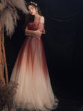 Burgundy sequins long prom dress formal dress HZ1023