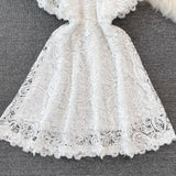 V-neck waistband shows thin, flying sleeve A-line lace dress HZ1023