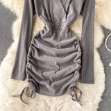 Sexy V-Neck Drawstring Dress Fashion Dress HZ1023