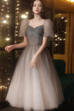 Gray tulle short A line prom dress homecoming dress HZ1023