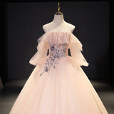Pink tulle sequins long ball gown dress evening gown HZ1023