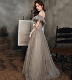 Gray tulle sequins long ball gown dress formal dress HZ1023