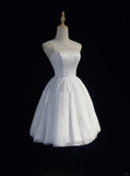 White pure simple beautiful sparkling fashion elegant exquisite rhinestone short mini backless floor length tulle homecoming prom dress evening dress party dress prom dress HZ1023