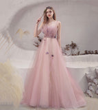 Pink tulle long A line prom dress evening dress HZ1023