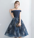 Blue tulle sequins short prom dress party dress HZ1023