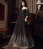 Black tulle lace long prom dress evening dress HZ1023