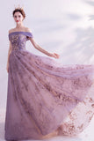 Purple tulle sequins long A line prom dress evening dress HZ1023