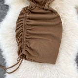 Spice Girl round neck chest hollowed out elastic tight drawstring short Hip Wrap Dress HZ1023