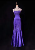 Purple Gorgeous Vintage God Shining Elegant Exquisite Rhinestone Beaded Satin Long Floor Length Slim Fairy Ball Gown Evening Dress Party Dress Prom Dress HZ1023