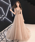 Simple v neck tulle long ball gown dress formal dress HZ1023