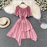 Simple Lace-Up Dress With Irregular Dress HZ1023