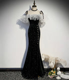 Black long mermaid prom dress black evening dress HZ1023