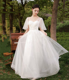 White tulle long A line prom dress bridesmaid dress HZ1023