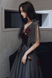 Black lace long prom dress black evening dress HZ1023
