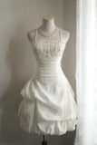 Ivory white exquisite beading fashion short irregular pleated princess dress wedding dress homecoming dress birthday party dress cocktail party dress evening dress prom dress evening dress. HZ1023