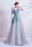 Cute tulle long A line prom dress evening dress HZ1023