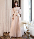 Black tulle lace long prom dress A line evening dress HZ1023