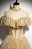 Gold A line sequins long ball gown dress formal dress HZ1023