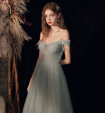 Shiny tulle sequins long prom dress green evening dress HZ1023