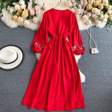 Simple Embroidered Long Sleeve Dress HZ1023