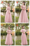 Pink Tulle Long A-Line Ball Gown Evening Gown Bridesmaid Dresses HZ1023