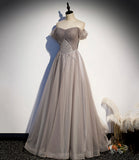 Elegant tulle lace long prom dress A line evening gown HZ1023