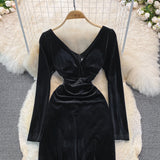 Sexy V Neck Long Sleeve Dress HZ1023