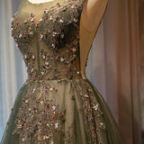 Cute tulle sequins long A line prom dress evening dress HZ1023